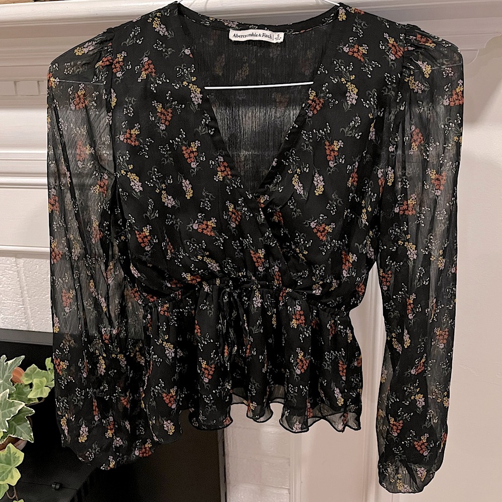 Abercrombie and Fitch Black Floral Chiffon Top